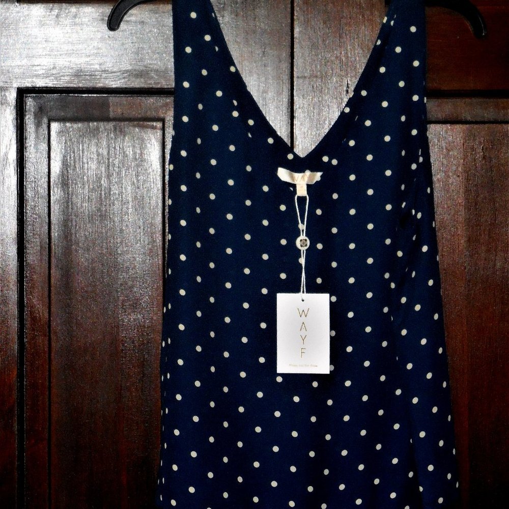Sleeveless Camisole Top Size M Navy white polka dot chiffon
